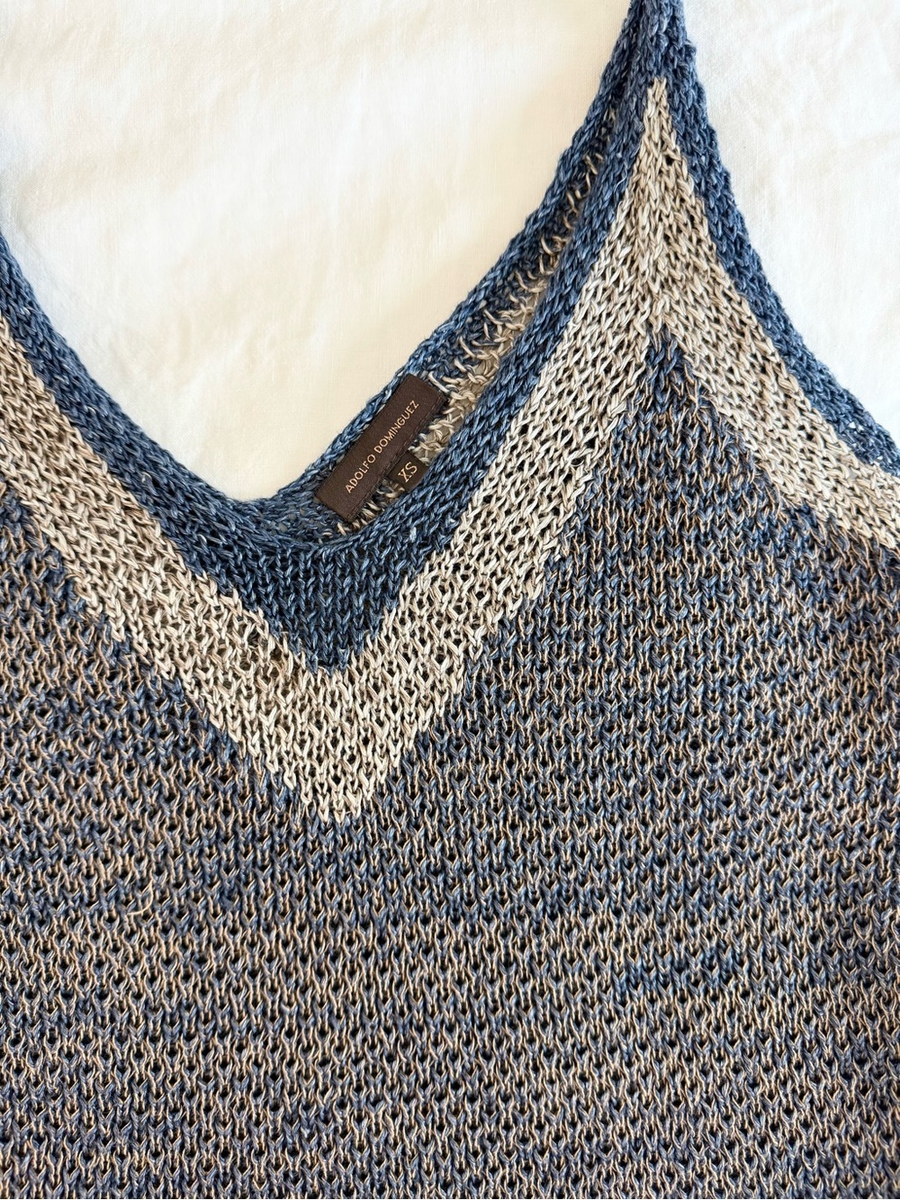 Adolfo Dominguez Knit Chevron Tank Top Blue Beige XS - Picture 2 of 5